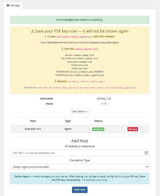 Free Zabbix module for WHMCS