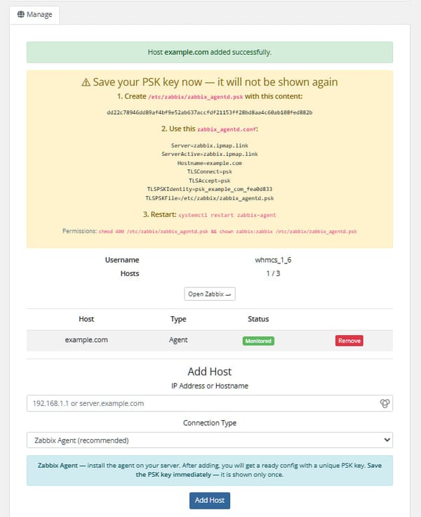 Free Zabbix module for WHMCS